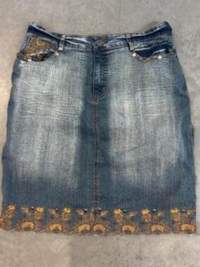 Plus Size Denim Skirt Floral Embroidery bottom XL size